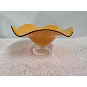 Teleflora Gift Orange Pedestal Glass Floral Bowl Art Glass